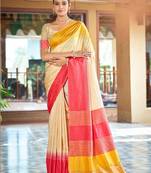 ivory coral pink smart and ethnic graceful partywear saree for stylish looks