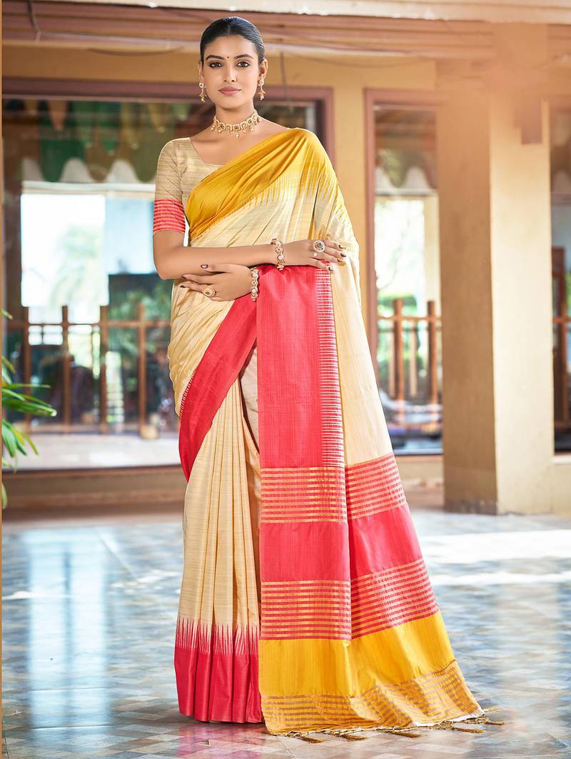 ivory coral pink smart and ethnic graceful partywear saree for stylish looks