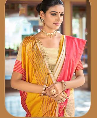 ivory coral pink smart and ethnic graceful partywear saree for stylish looks 2