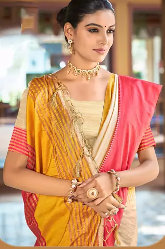 ivory coral pink smart and ethnic graceful partywear saree for stylish looks