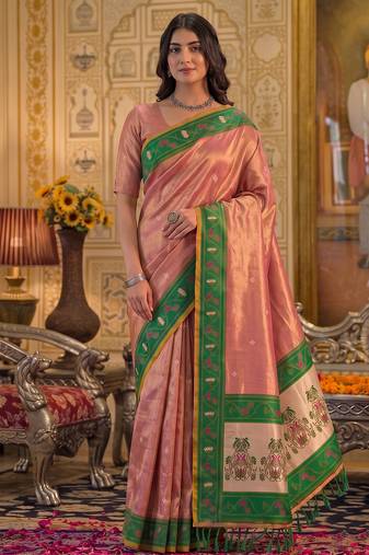 pink silk blend fabric saree with sophisticated woven designer