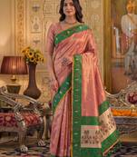 pink silk blend fabric saree with sophisticated woven designer