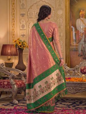 pink silk blend fabric saree with sophisticated woven designer 2
