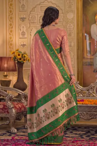 pink silk blend fabric saree with sophisticated woven designer