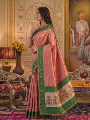 pink silk blend fabric saree with sophisticated woven designer 3