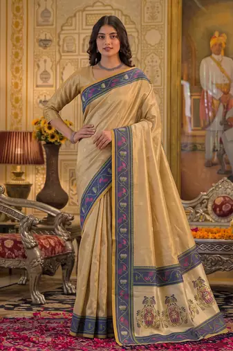 gold silk blend fabric saree with sophisticated woven designer
