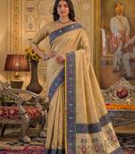 gold silk blend fabric saree with sophisticated woven designer