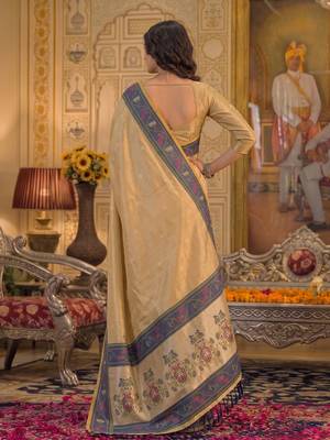 gold silk blend fabric saree with sophisticated woven designer 2