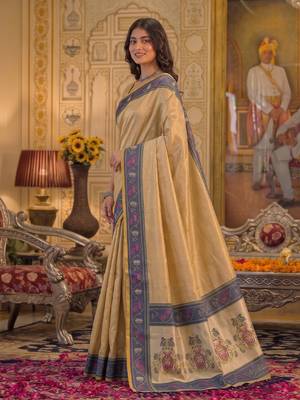 gold silk blend fabric saree with sophisticated woven designer 3