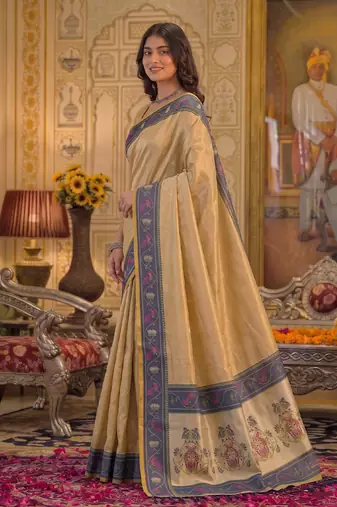 gold silk blend fabric saree with sophisticated woven designer