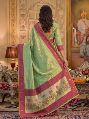 green silk blend fabric saree with sophisticated woven designer 2