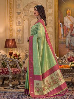 green silk blend fabric saree with sophisticated woven designer 3
