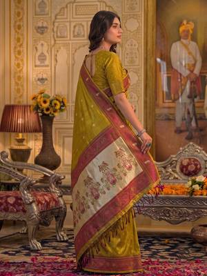 mustard silk blend fabric saree with sophisticated woven designer 3