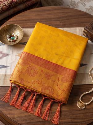 yellow smart woven jari designer ethnic ceremonial silk blend saree 4