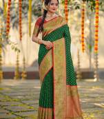 dark green smart woven jari designer ethnic ceremonial silk blend saree