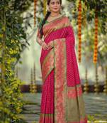 dark pink smart woven jari designer ethnic ceremonial silk blend saree
