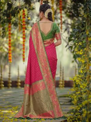 dark pink smart woven jari designer ethnic ceremonial silk blend saree 2