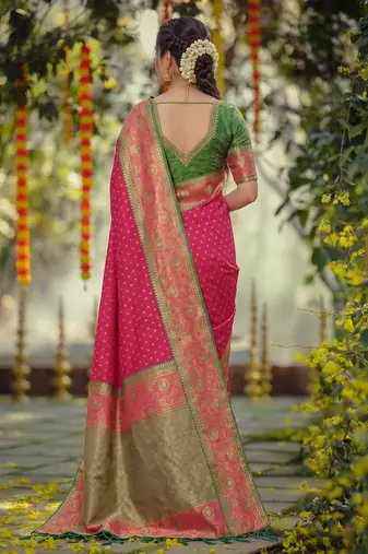 dark pink smart woven jari designer ethnic ceremonial silk blend saree