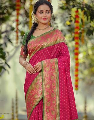 dark pink smart woven jari designer ethnic ceremonial silk blend saree 3