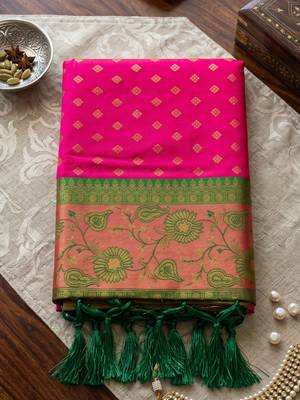 dark pink smart woven jari designer ethnic ceremonial silk blend saree 4