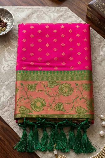 dark pink smart woven jari designer ethnic ceremonial silk blend saree