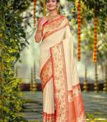 off white smart woven jari designer ethnic ceremonial silk blend saree
