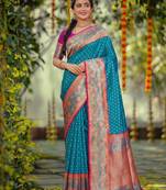 blue smart woven jari designer ethnic ceremonial silk blend saree