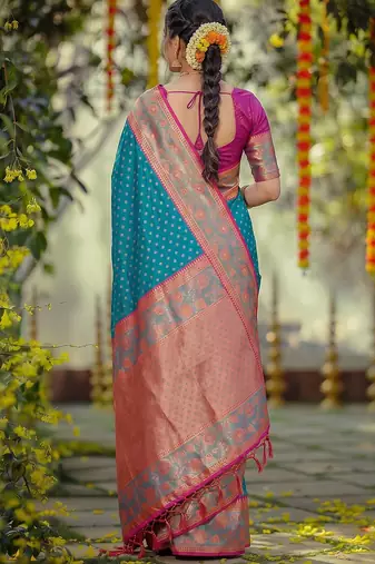 blue smart woven jari designer ethnic ceremonial silk blend saree
