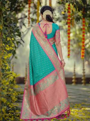 sea green smart woven jari designer ethnic ceremonial silk blend saree 2