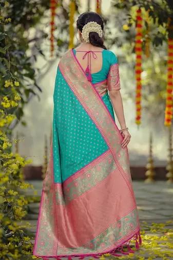 sea green smart woven jari designer ethnic ceremonial silk blend saree