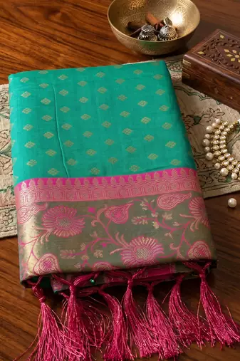 sea green smart woven jari designer ethnic ceremonial silk blend saree