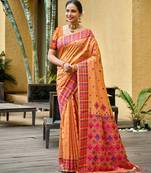 peach orange beautiful traditional rich assam silk blend saree