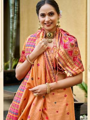 peach orange beautiful traditional rich assam silk blend saree 2
