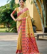 mustard yellow beautiful traditional rich assam silk blend saree