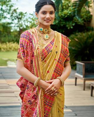 mustard yellow beautiful traditional rich assam silk blend saree 2