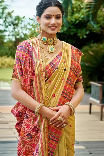 mustard yellow beautiful traditional rich assam silk blend saree