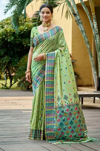 light mint green beautiful traditional rich assam silk blend saree