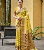 lemon yellow beautiful traditional rich assam silk blend saree