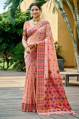 blush peach beautiful traditional rich assam silk blend saree