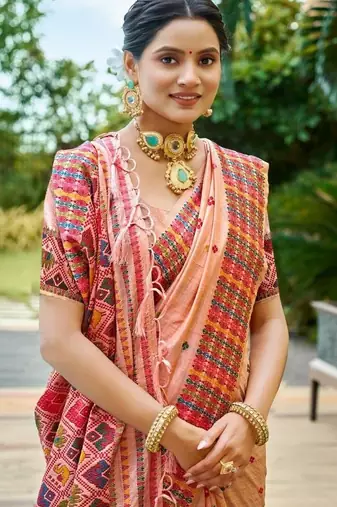 blush peach beautiful traditional rich assam silk blend saree