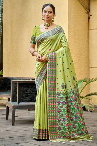 pista green beautiful traditional rich assam silk blend saree