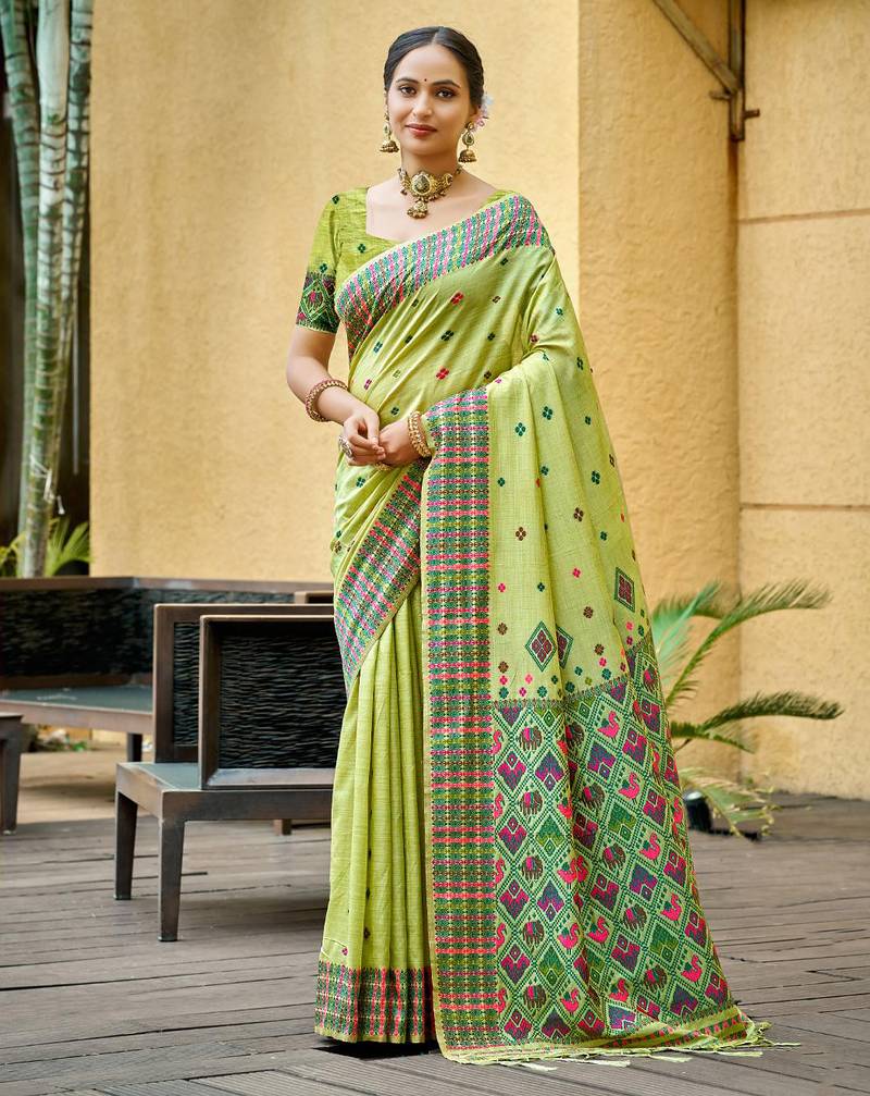 pista green beautiful traditional rich assam silk blend saree