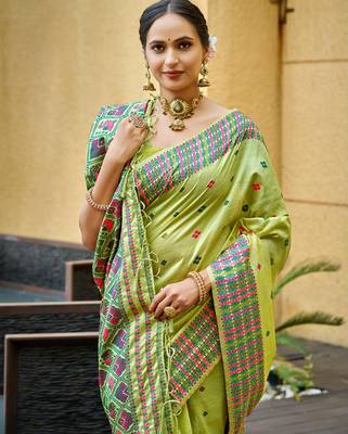 pista green beautiful traditional rich assam silk blend saree 2