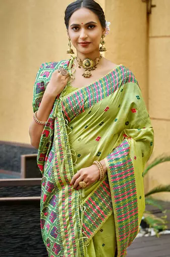 pista green beautiful traditional rich assam silk blend saree
