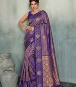 purple woven designer ethnic silk blend saree for traditional looks