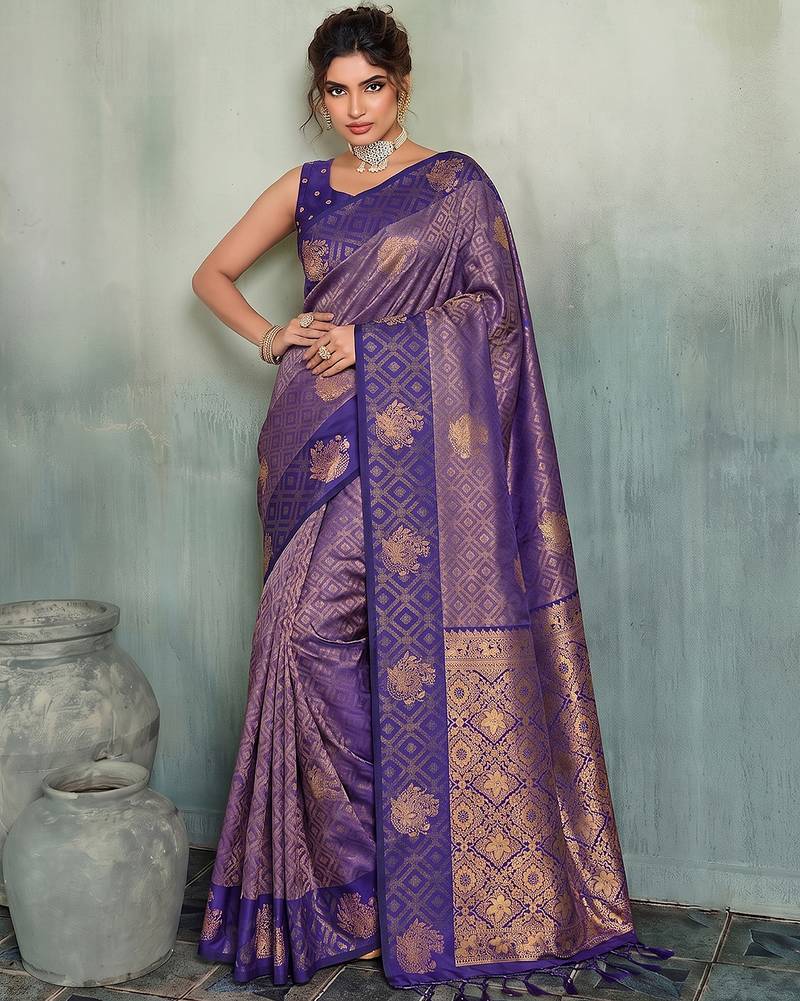 purple woven designer ethnic silk blend saree for traditional looks