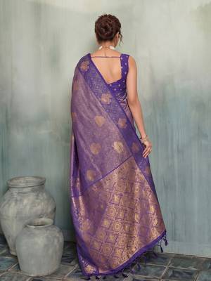 purple woven designer ethnic silk blend saree for traditional looks 2