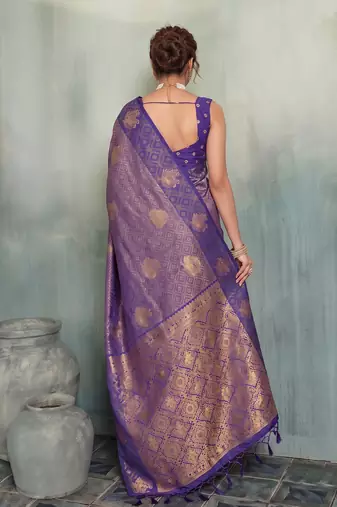 purple woven designer ethnic silk blend saree for traditional looks