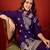 Purple silk blend embroidered kurta set.