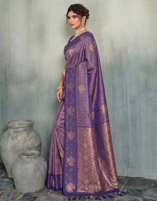 purple woven designer ethnic silk blend saree for traditional looks 3